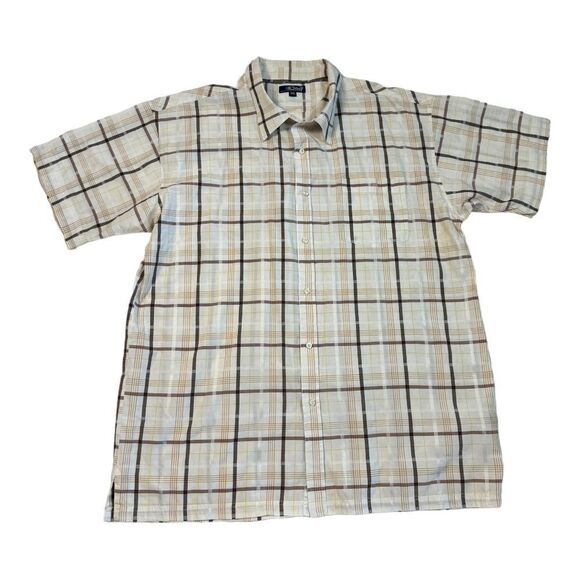 Delf Trading Inc  Mens Size 3XL Long Sleeve Beige Striped Brown  Button Up Shirt - Picture 1 of 13
